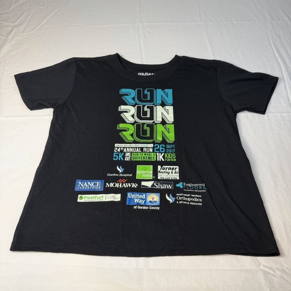 Gildan Performance Medium Youth Marathon Sponsored Shirt “RUN RUN RUN”Black 2017
